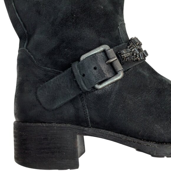 Vera Wang Lavender Uma Embellished Combat Moto Leather Mid-Calf Boots Womens 9.5 - Picture 9 of 14